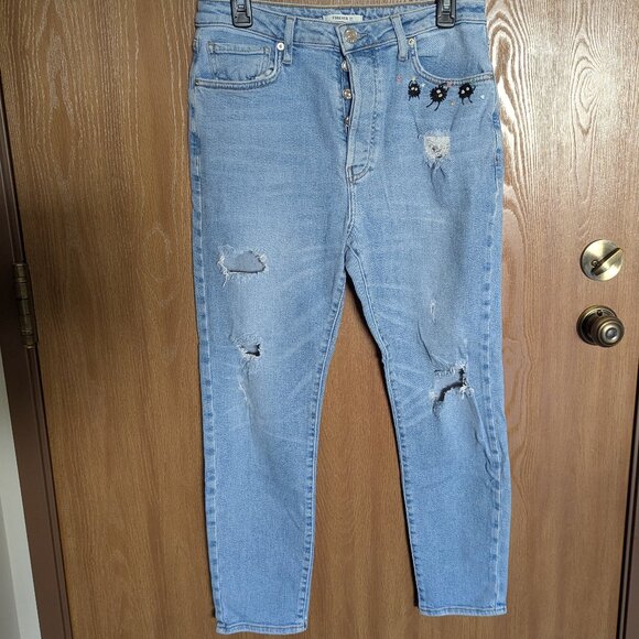 Forever 21 Upcycled Denim Jeans, Studio Ghibli Spirited Away Embroidery, 29/8 - Picture 1 of 8